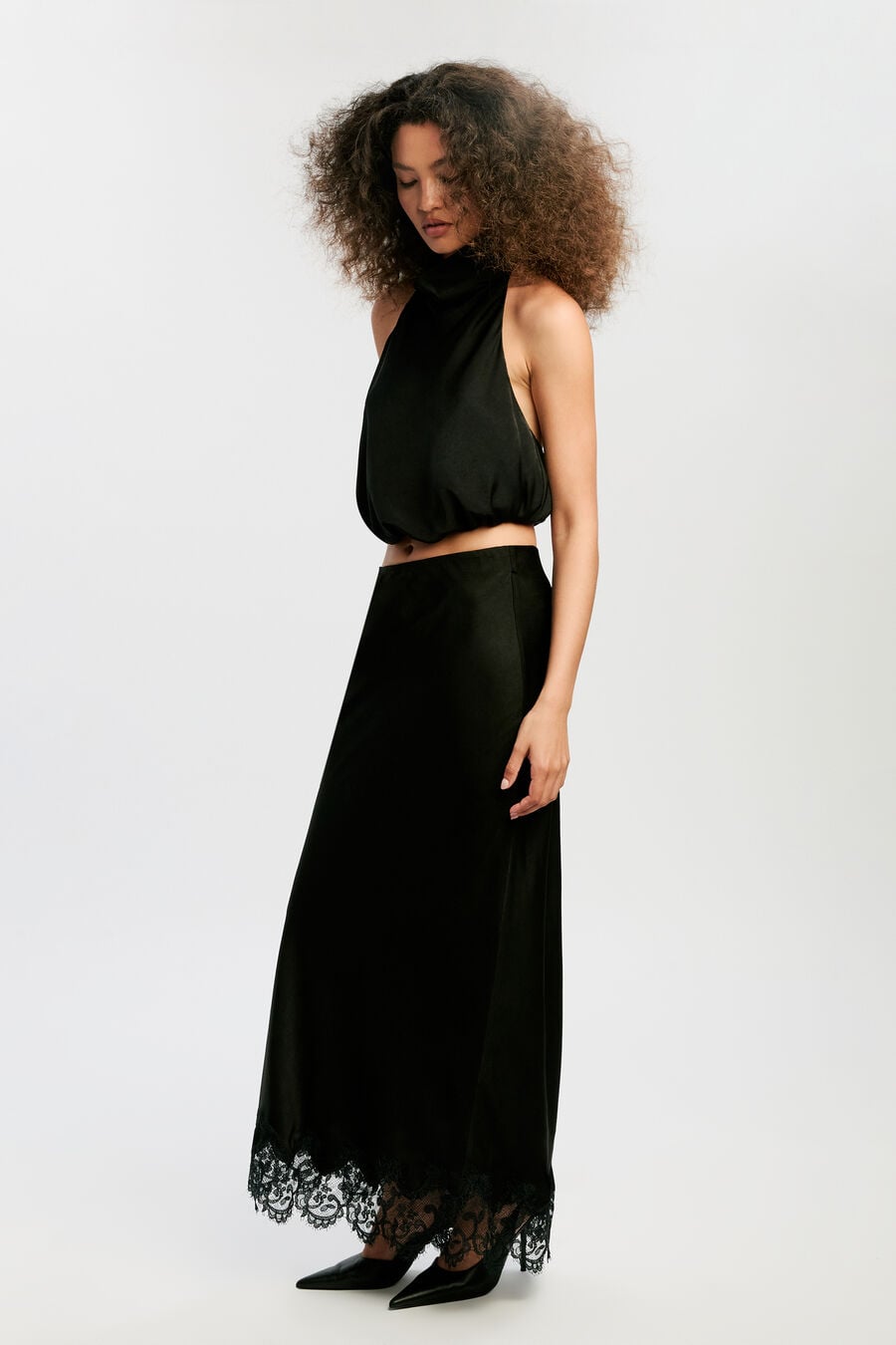 Elisan Lace Satin Midi Skirt