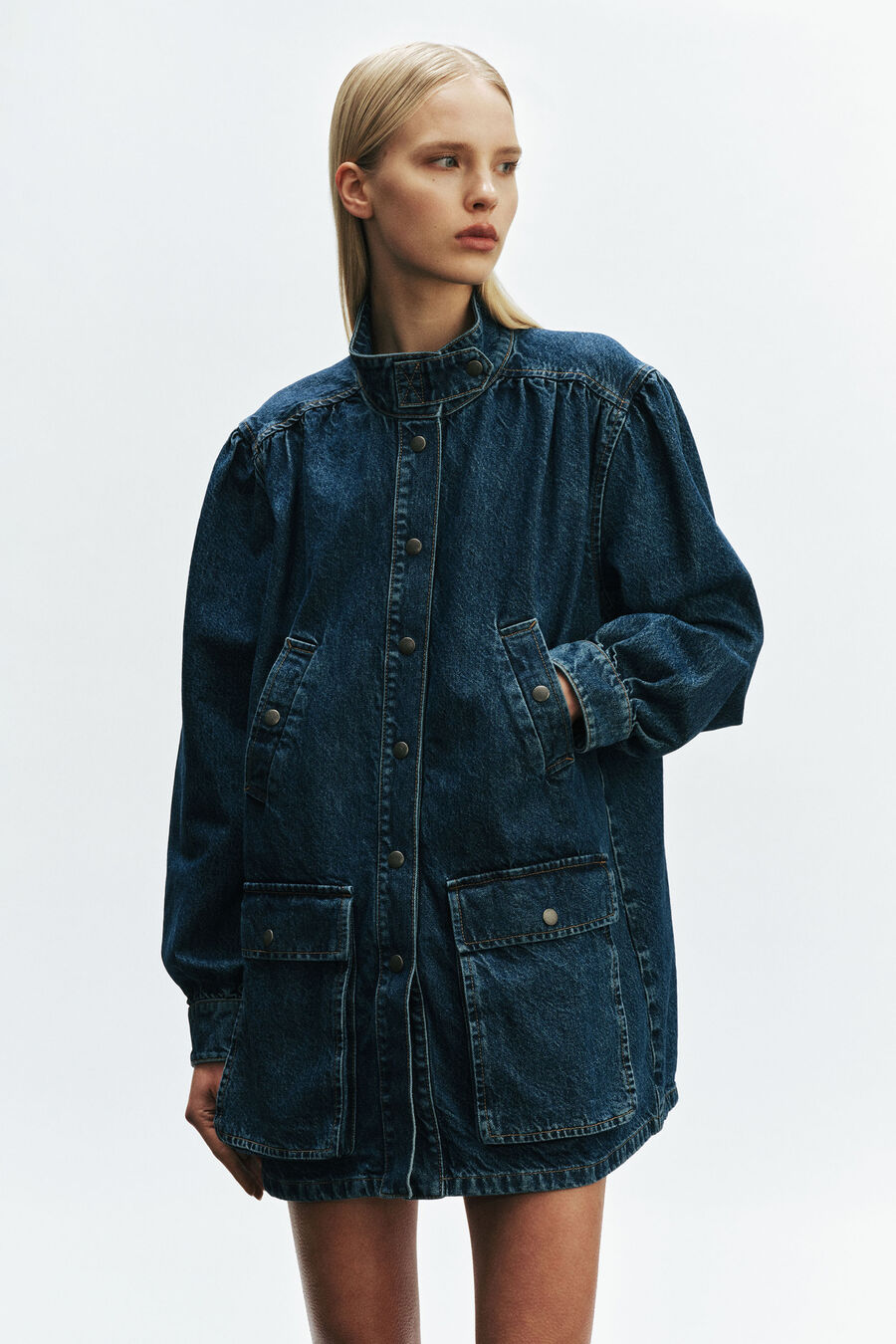 030 DENIM OVERSIZED MINI DRESS in colour DARK BLUE