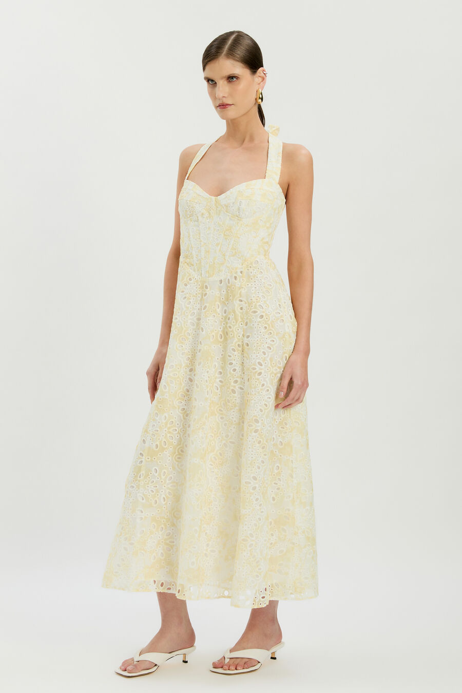 POLLIE HALTER MIDI DRESS in colour Yellow Floral