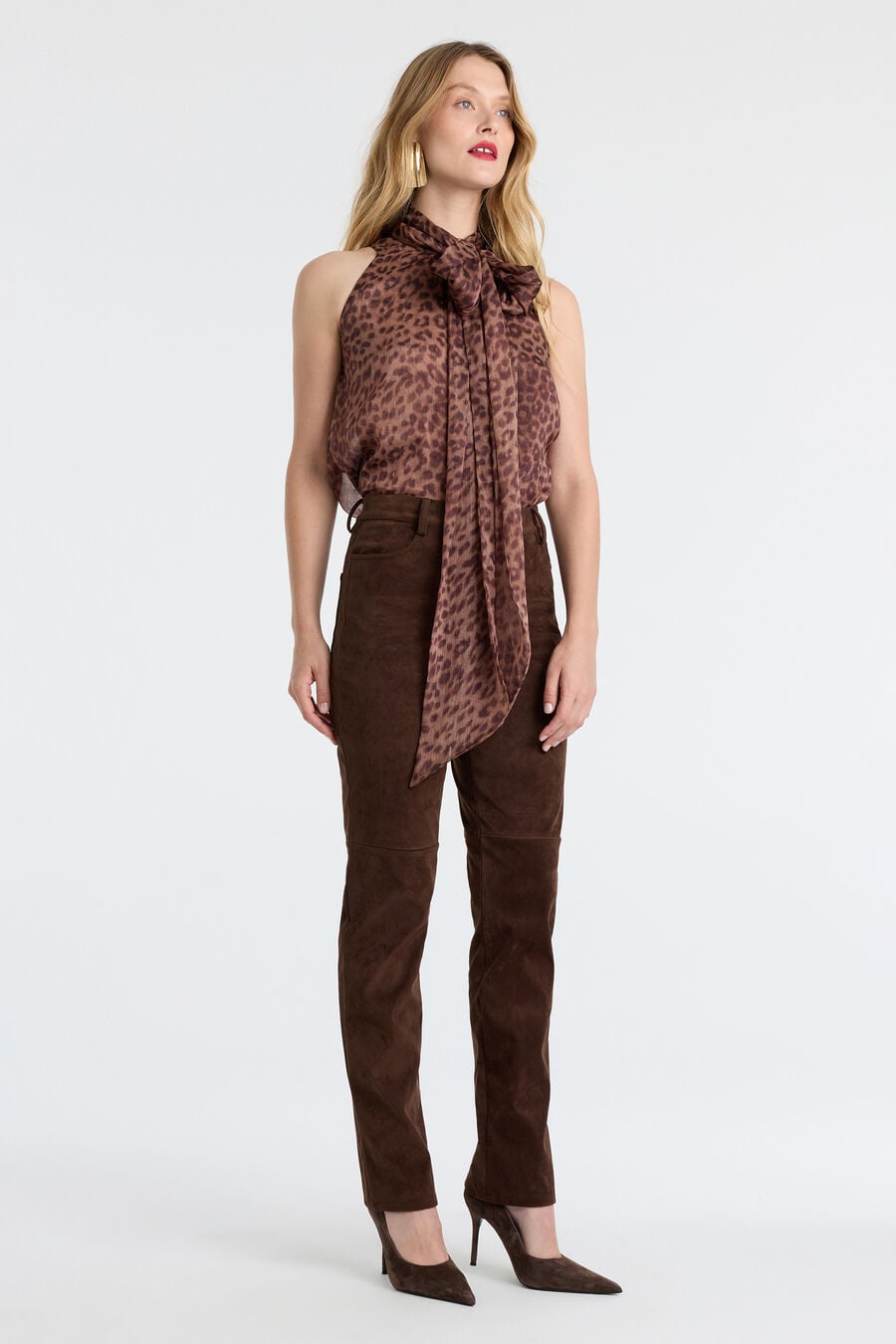 ARLETTE NECK TIE PRINTED TOP in colour Leopard