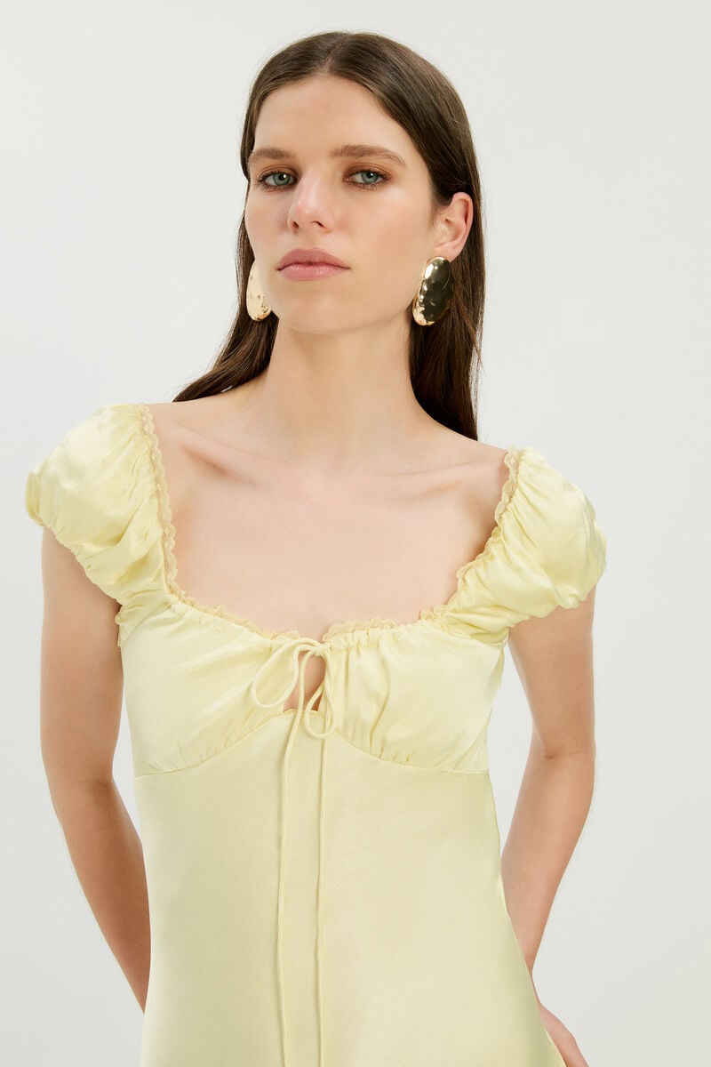 STASIA SATIN MAXI SLIP DRESS in colour Canary Yellow
