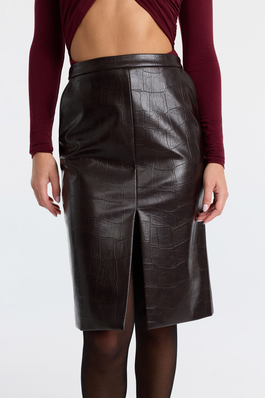 Rheba Vegan Croc Leather Skirt