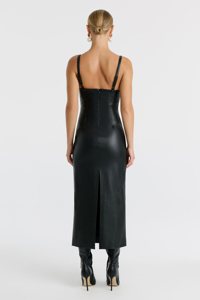 ESTINE VEGAN LEATHER DRESS in colour Black