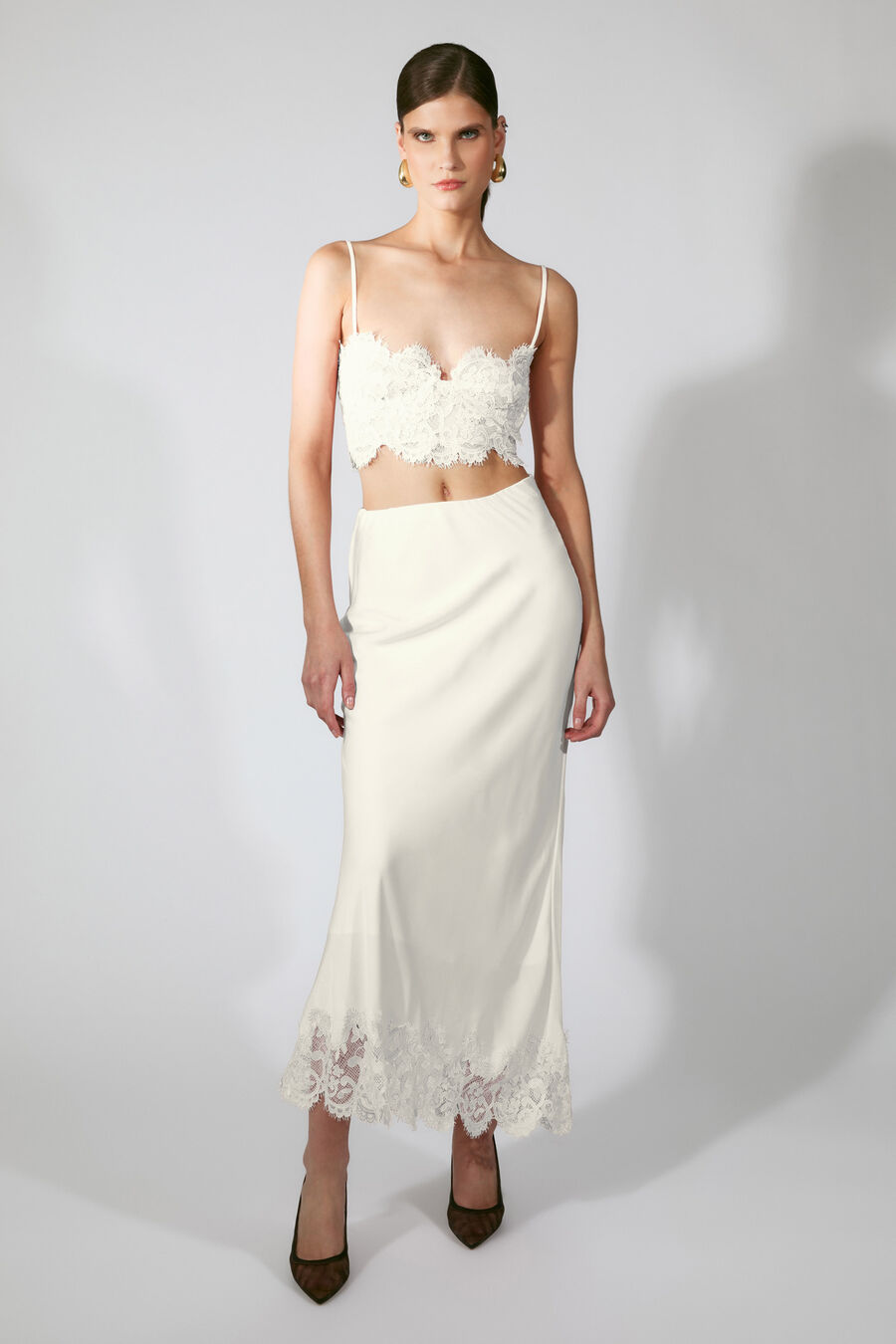 Elisan Lace Satin Midi Skirt