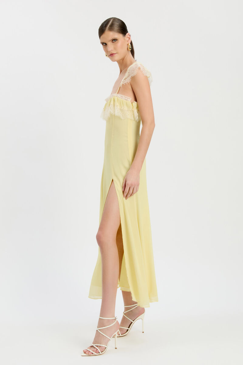 ARLIA LACE TRIM MAXI DRESS in colour Canary Yellow