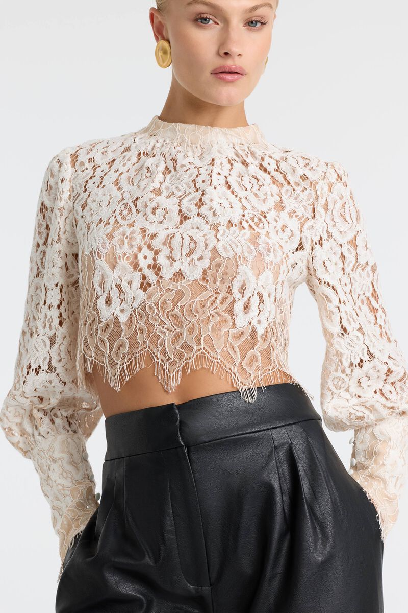 GEORGIA LONG SLEEVE LACE TOP in colour Ivory