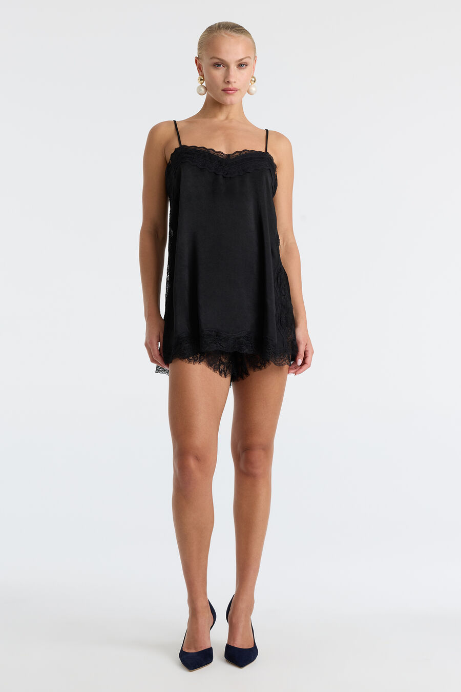CELINA LONG LINE CAMI in colour Black