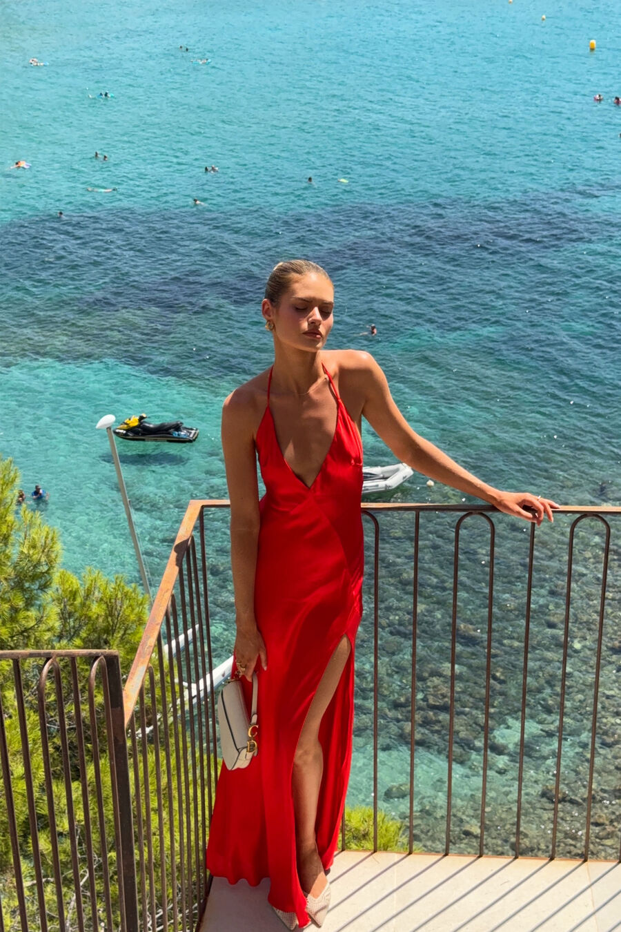 YVE HALTER DRESS in colour Fire Red
