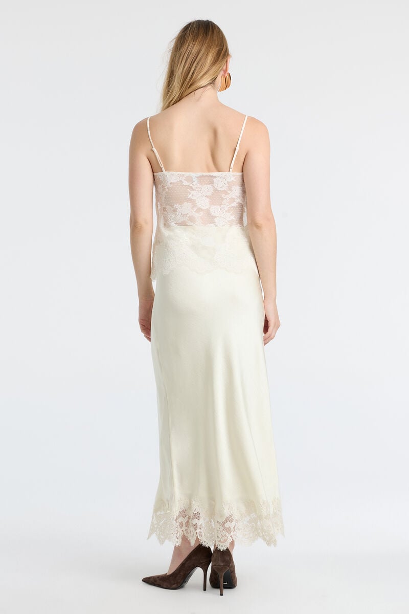 ELISAN LACE SATIN MIDI SKIRT in colour Ivory
