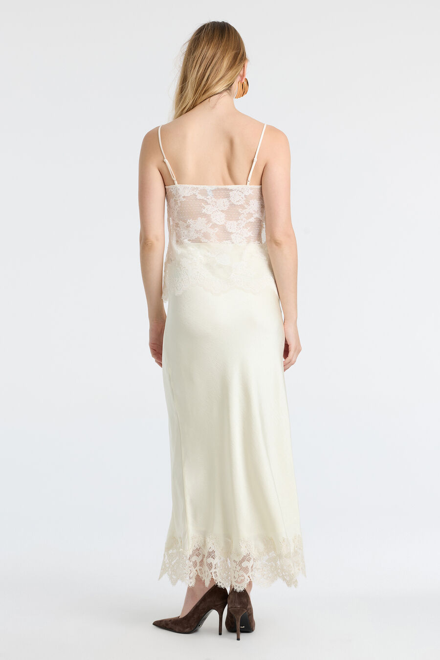 Elisan Lace Satin Midi Skirt