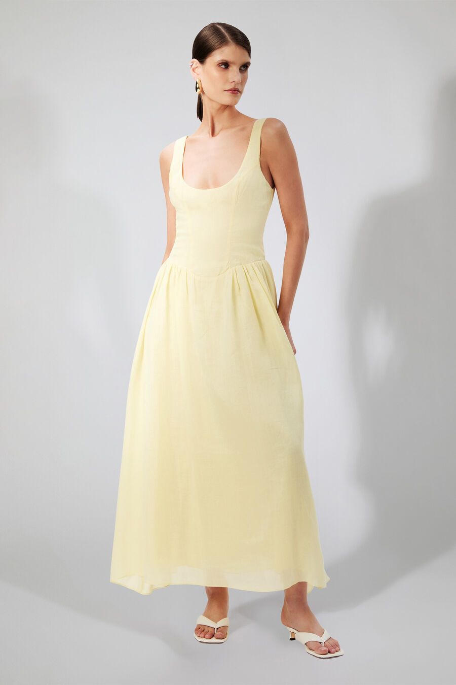 LAWRENCE SCOOP NECK MAXI DRESS in colour Canary Yellow