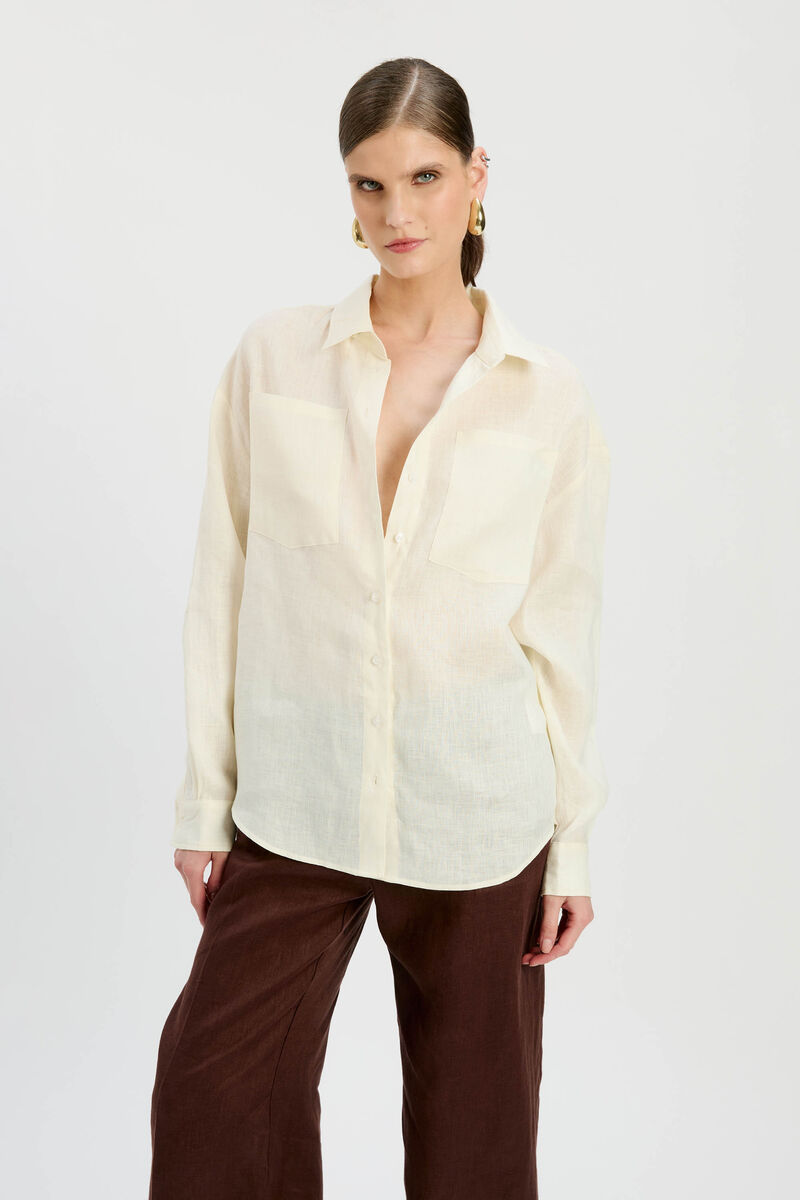LANDER OVERSIZED LINEN SHIRT in colour EGGNOG