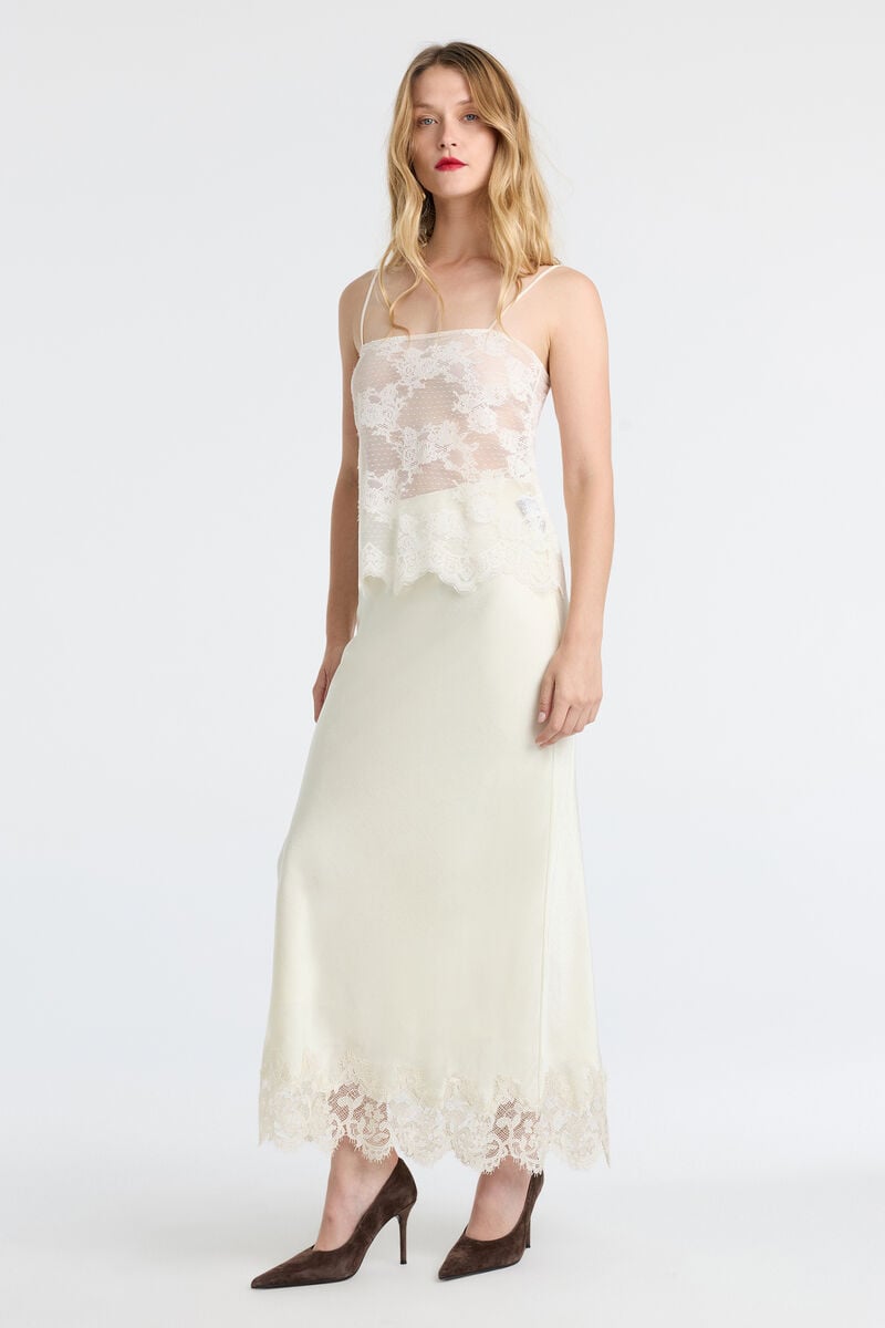 ELISAN LACE SATIN MIDI SKIRT in colour Ivory