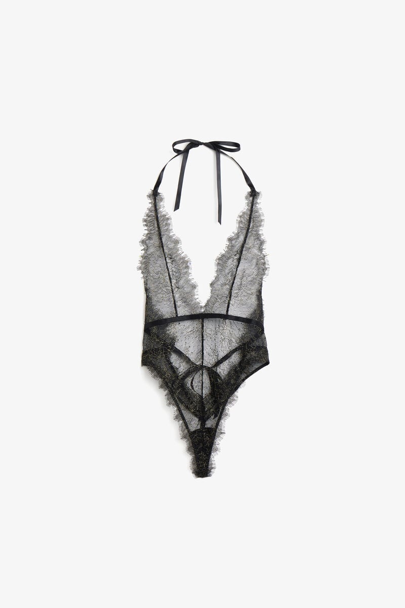 LEONORA LACE BODYSUIT in colour BLACK