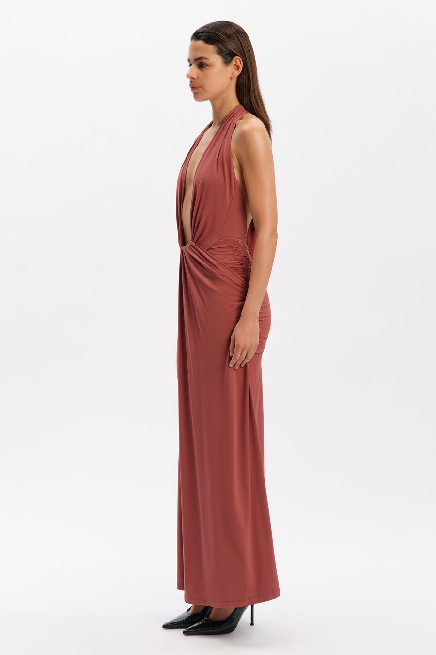 INES HALTER NECK MAXI DRESS in colour Rust