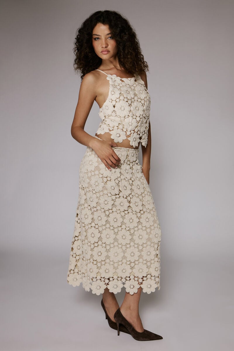 VENETA CROCHET MIDI SKIRT in colour Light Beige