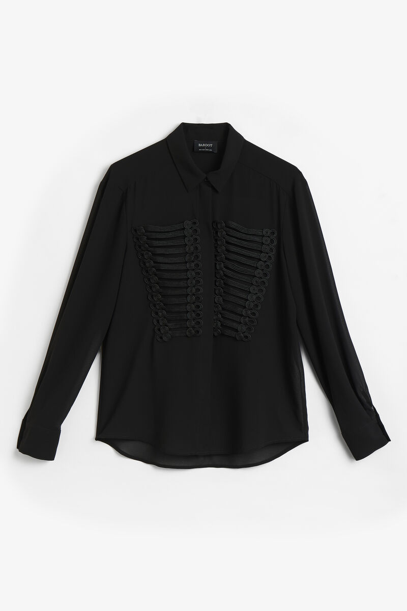 EVITA TRIM DETAIL SHEER SHIRT in colour Black