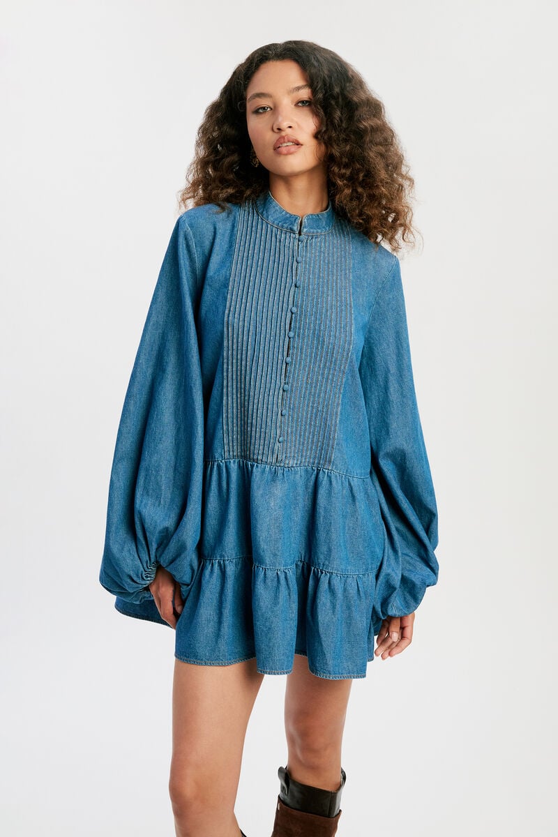 ANTONIA CHAMBRAY MINI DRESS in colour Vintage Blue