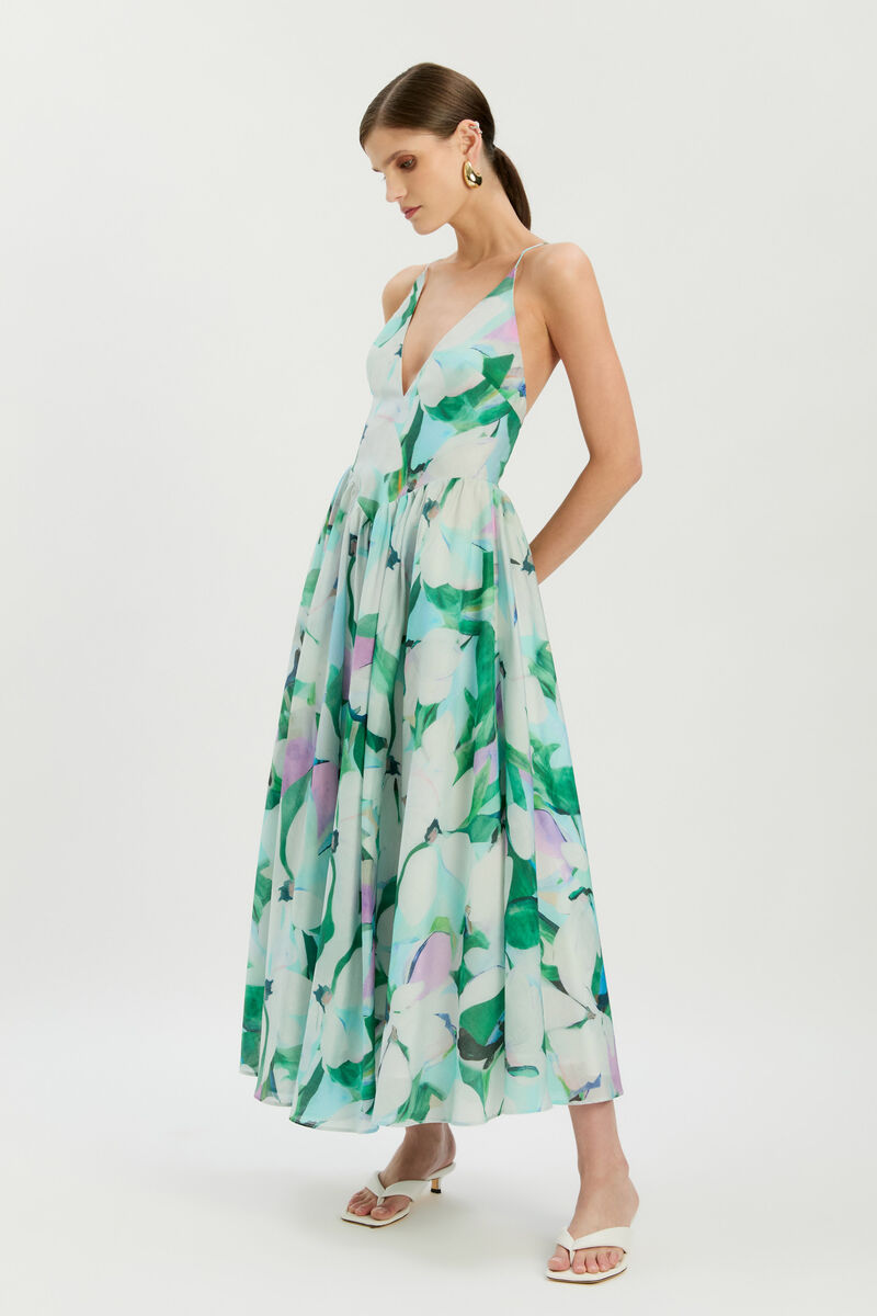 ARLETHA HALTER MAXI DRESS in colour Green Floral