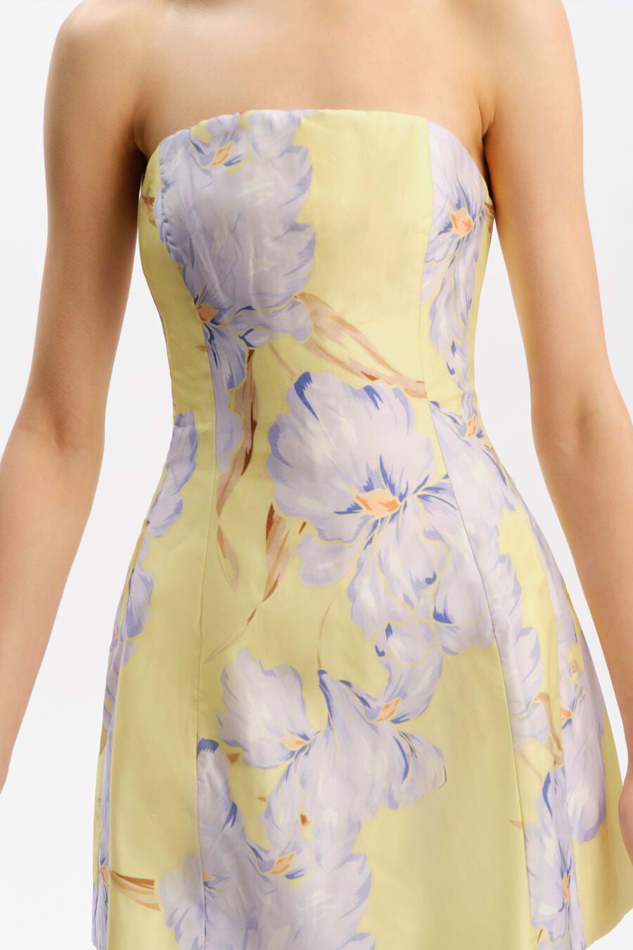 KAROLINE HOUR GLASS MINI DRESS in colour Yellow Floral