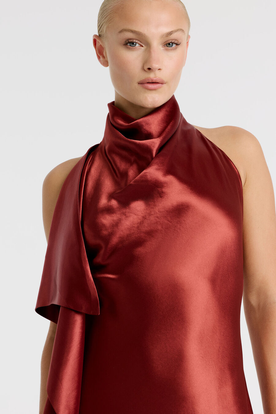 SIERRA DRAPE FRONT MAXI DRESS in colour Rust
