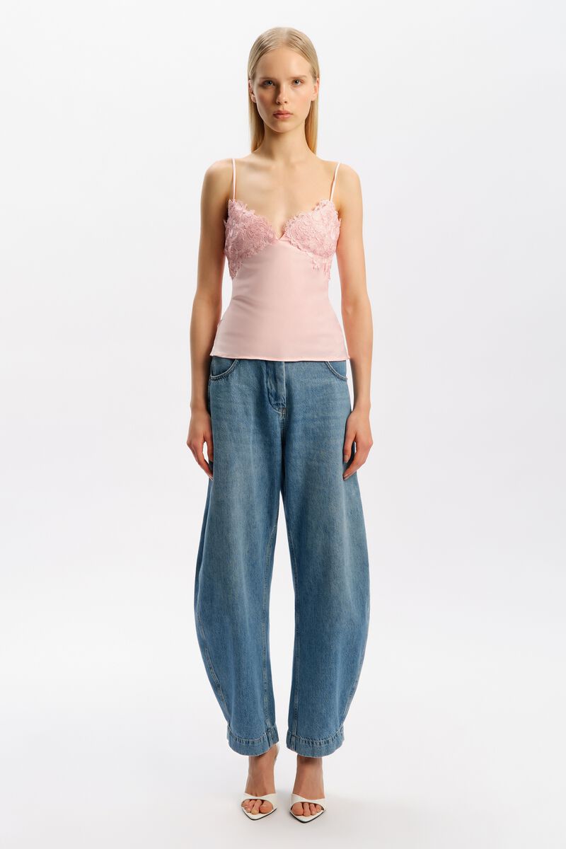 ELISAN LACE SATIN CAMISOLE in colour Petal Pink
