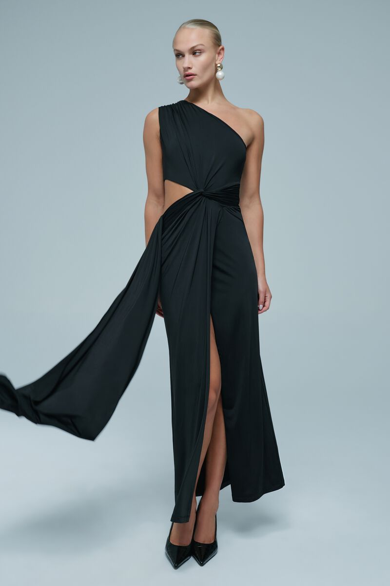 SASKIA ONE SHOULDER MAXI DRESS in colour Black