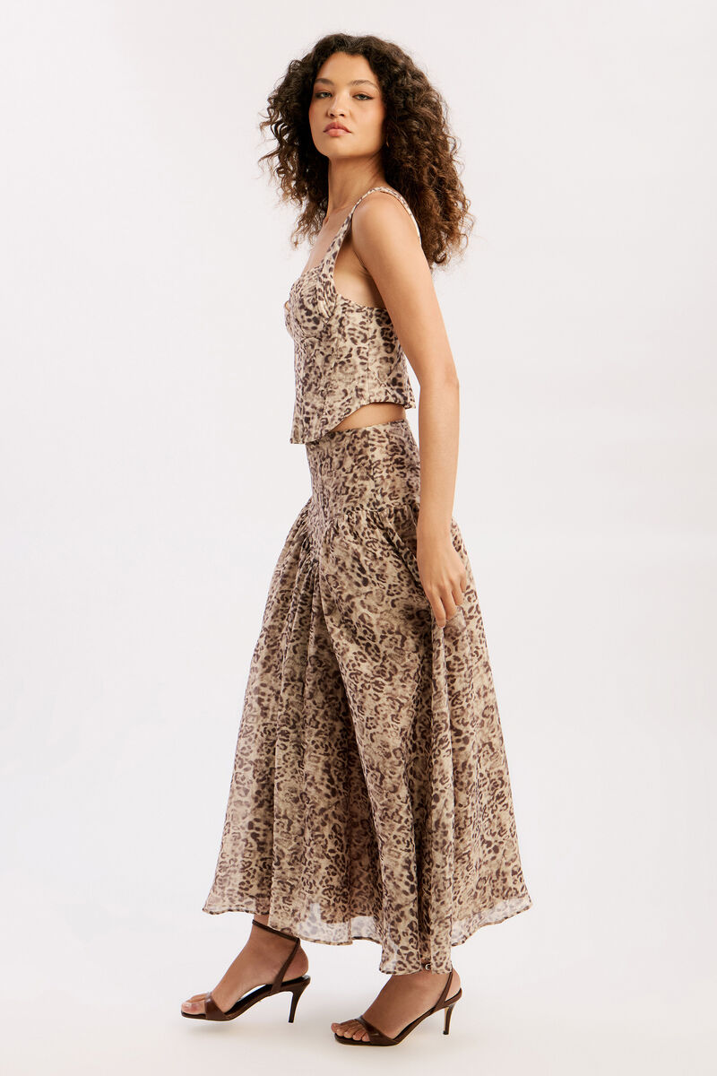 HILDIE HIGH WAISTED MIDI SKIRT in colour Brown Leopard