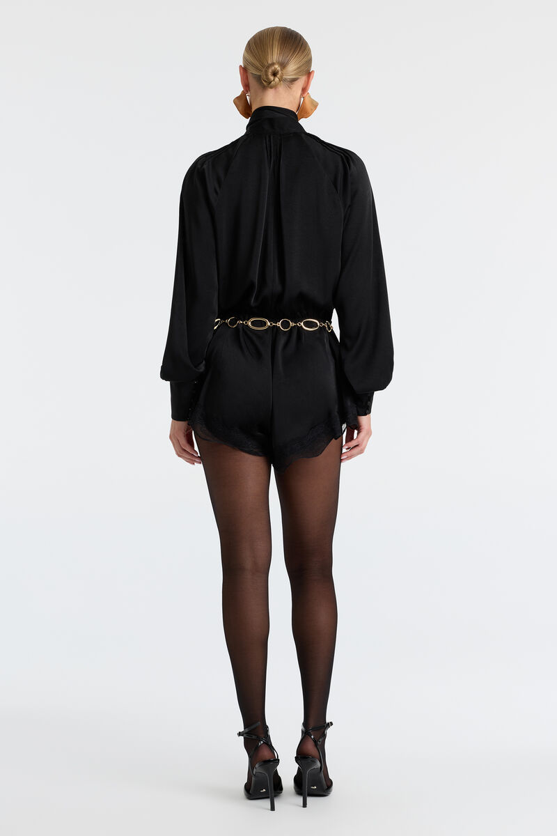 PETRA LONG SLEEVE PLAYSUIT in colour Black