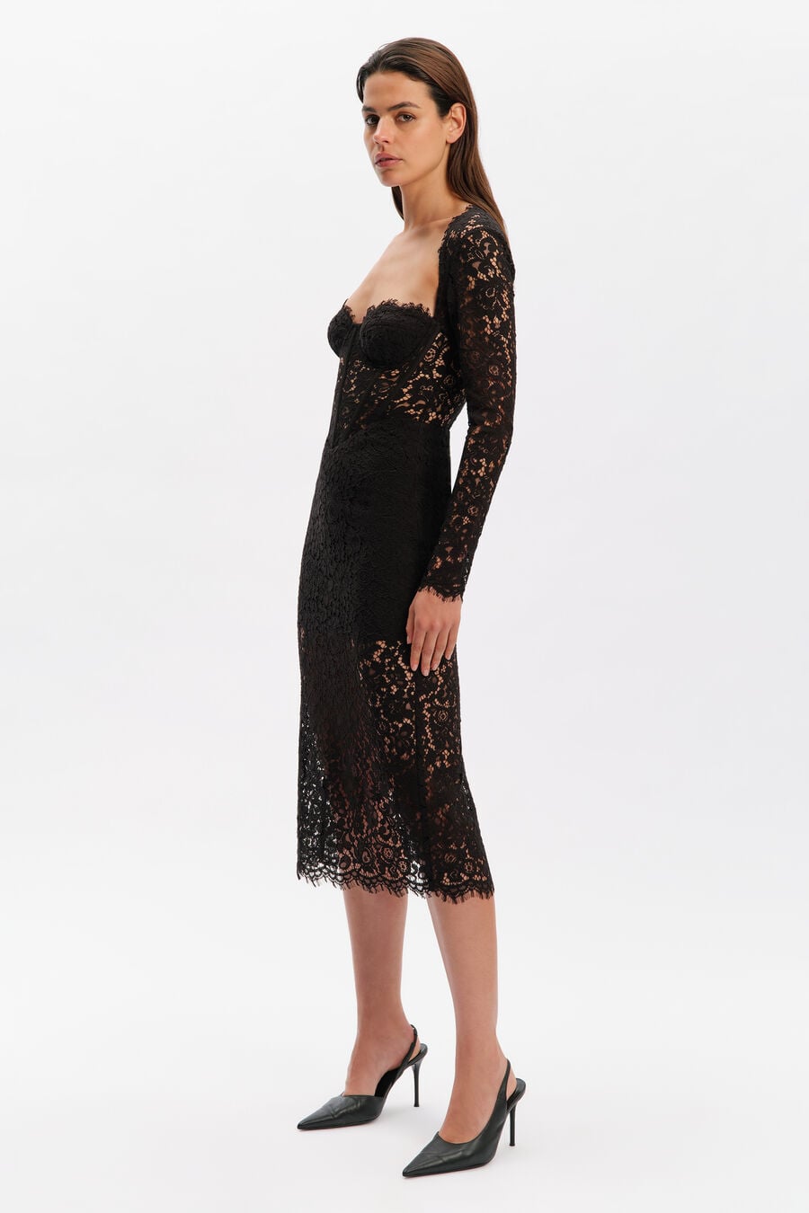 CLARISSA CORSET MIDI DRESS in colour Black