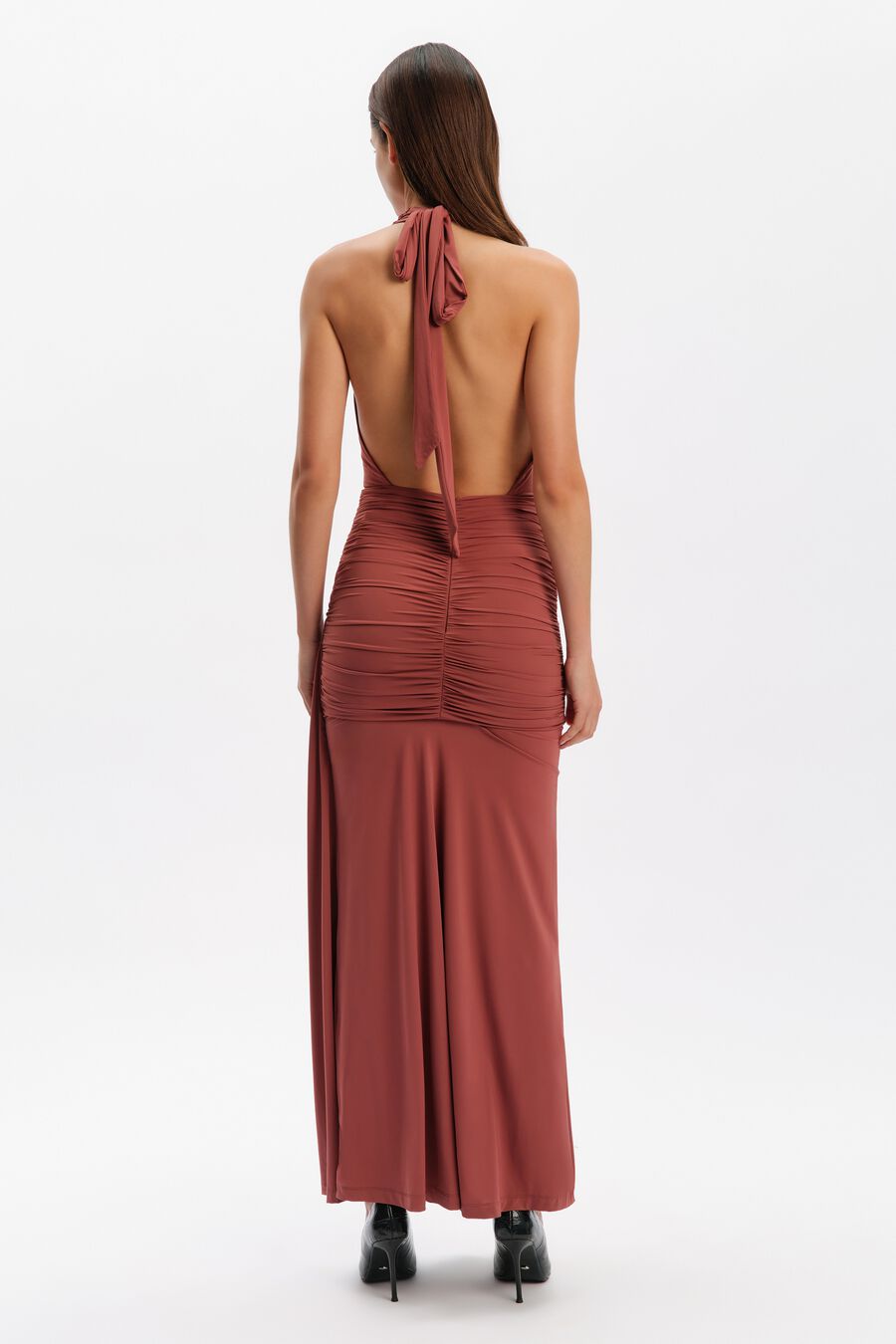 INES HALTER NECK MAXI DRESS in colour Rust