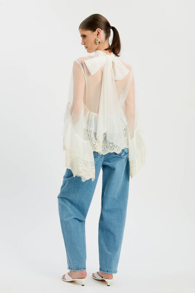 Anyssa Lace Edge Ruffle Blouse