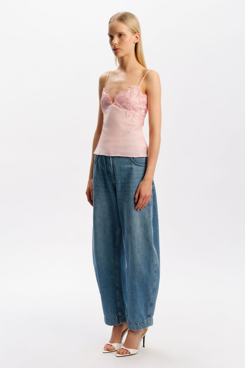 ELISAN LACE SATIN CAMISOLE in colour Petal Pink