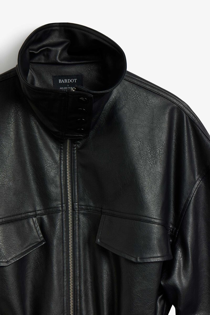 ANJA VEGAN LEATHER JACKET in colour Black