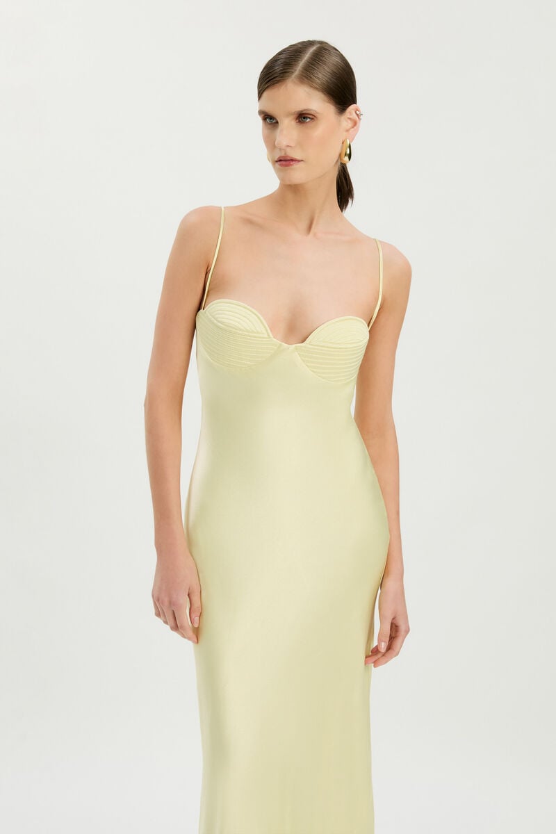 DEVIN SATIN MAXI DRESS in colour Lemon Yellow