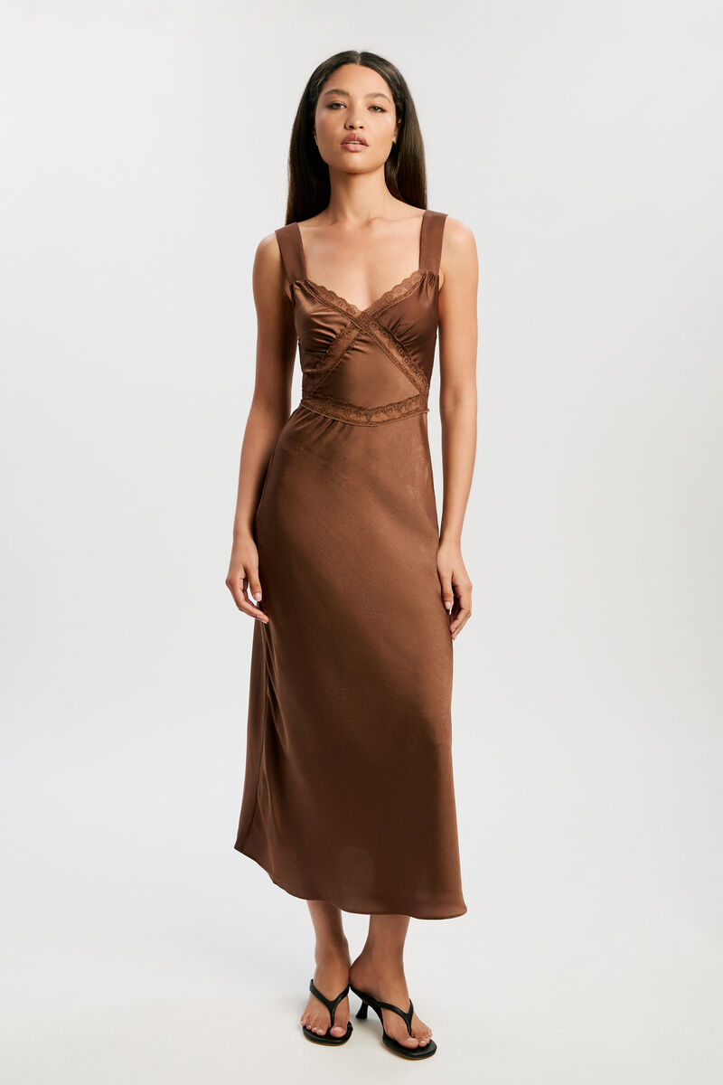 EMORY LACE SLIP DRESS in colour CHOCOLATE