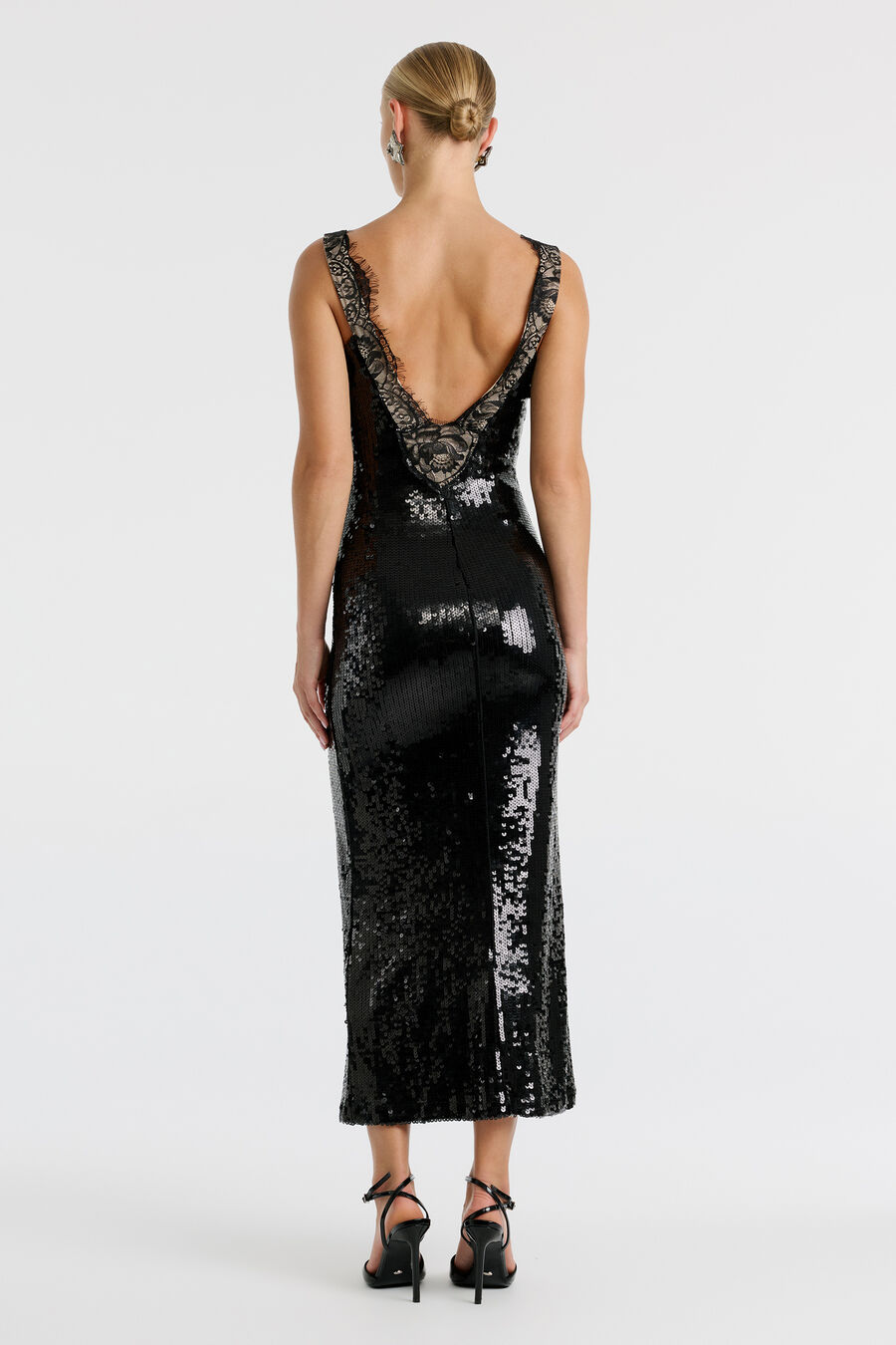 TORIE LACE SEQUIN MAXI DRESS in colour Black