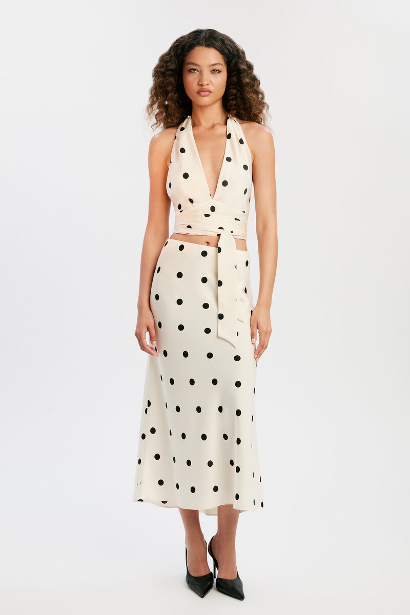 PHOEBE SATIN MIDI SKIRT in colour Black Spot