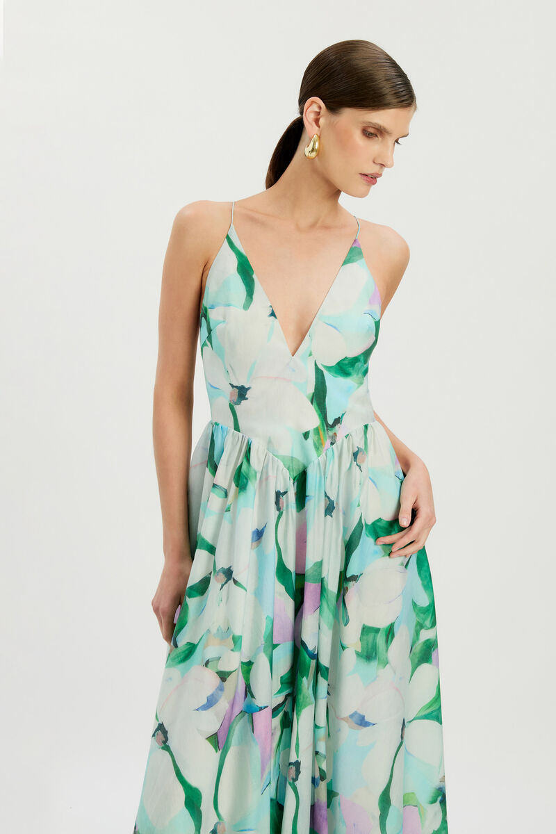 ARLETHA HALTER MAXI DRESS in colour Green Floral