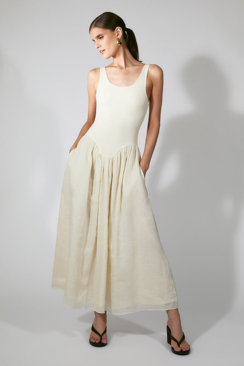 LORIE SCOOP NECK MIDI DRESS in colour Buttercup
