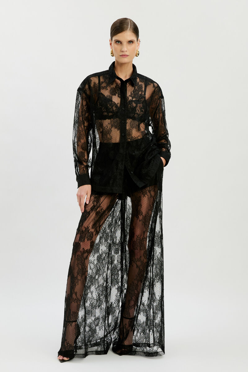 HILDIE WIDE LEG LACE PANT in colour Black