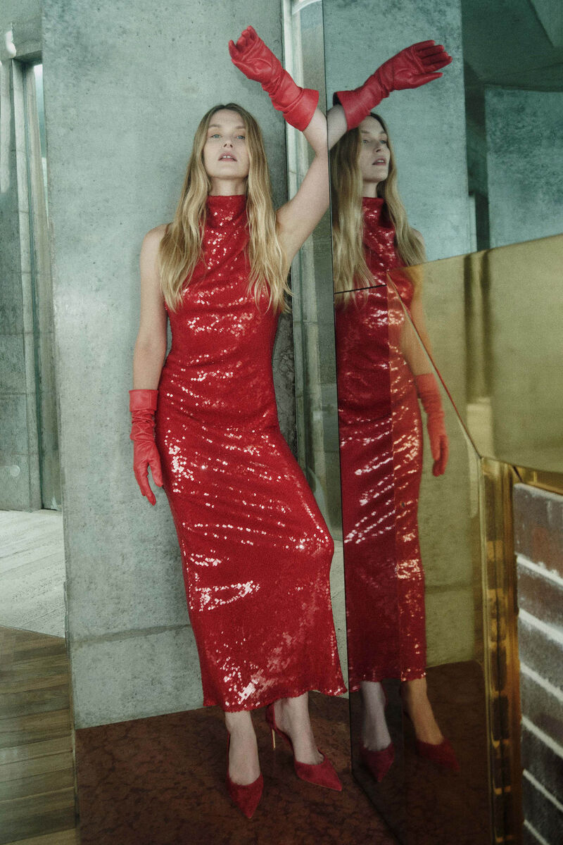 ERYN SEQUIN MAXI DRESS in colour Deep Red