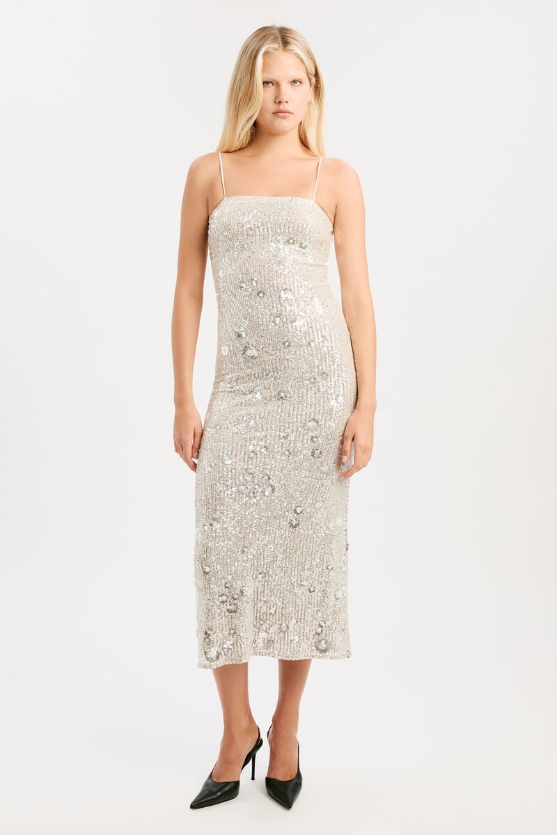 SINCLAIRE SEQUIN MAXI DRESS in colour Silver