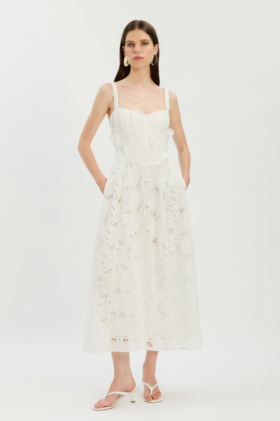 ADALINE BRODERIE MIDI DRESS in colour Orchid White