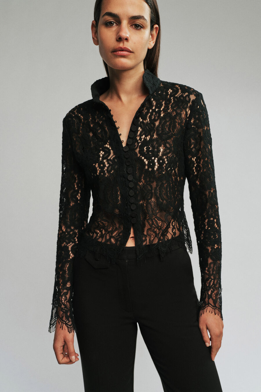 Remly Button Front Lace Top