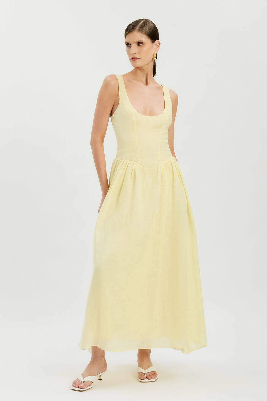 LAWRENCE SCOOP NECK MAXI DRESS in colour Canary Yellow