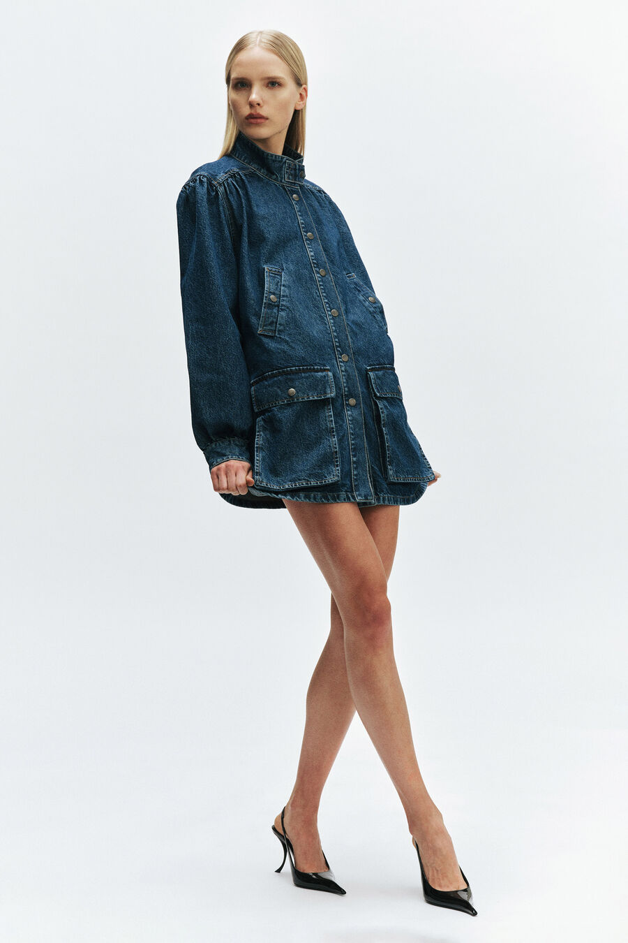 030 DENIM OVERSIZED MINI DRESS in colour DARK BLUE