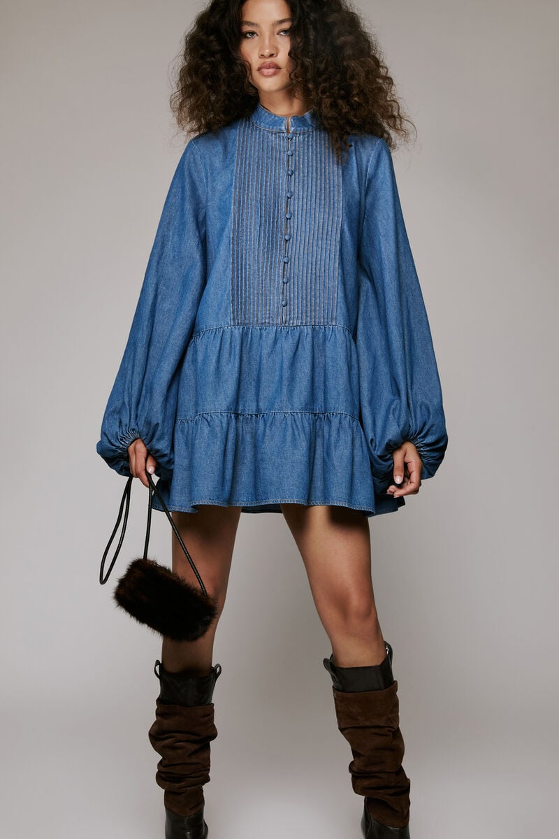 ANTONIA CHAMBRAY MINI DRESS in colour Vintage Blue