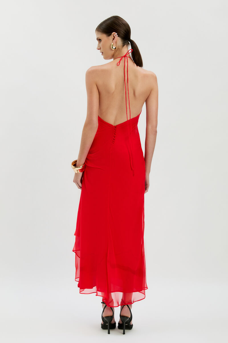 CYREL CUT OUT MAXI DRESS in colour Fire Red
