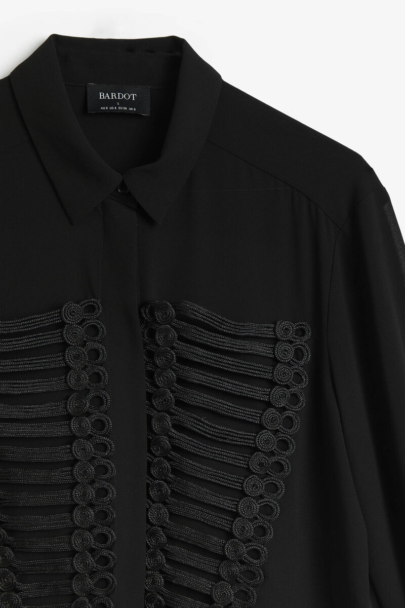 EVITA TRIM DETAIL SHEER SHIRT in colour Black